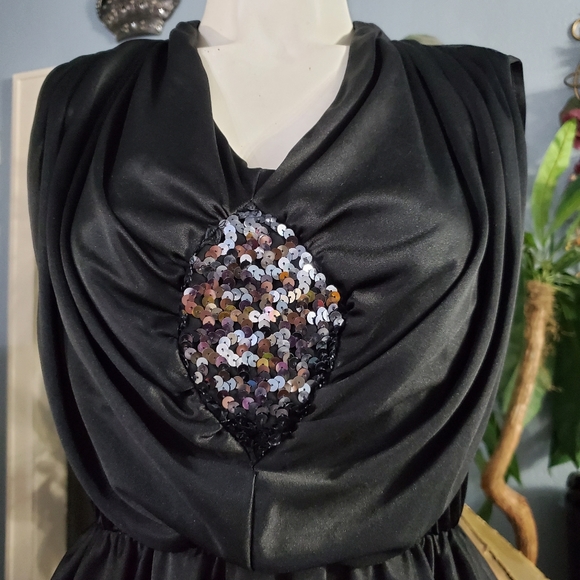 Vintage 80's Diamond's Run Drapes Sequined  Peplum Ruffle Disco Party Dress 7/8 - Picture 7 of 11